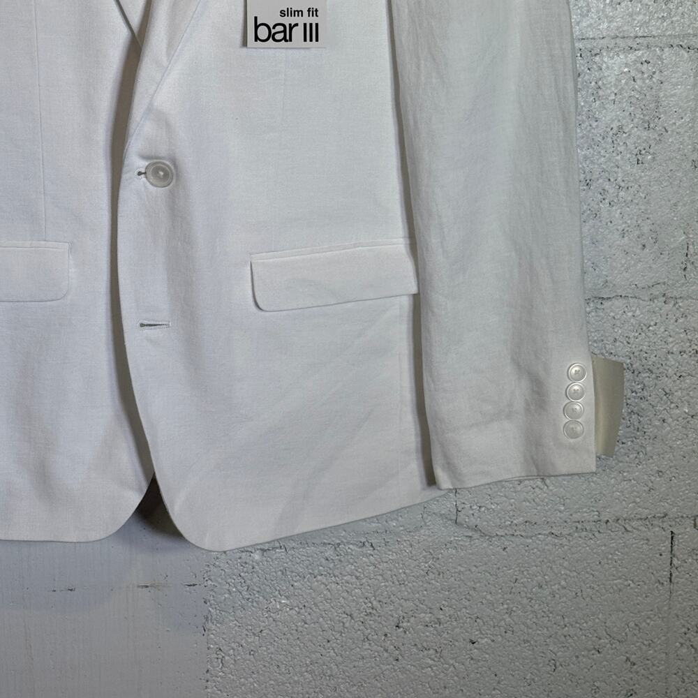 Bar III Men's Slim-Fit White 100% Linen Suit Jacket white 38S $360 - Picture 4 of 9